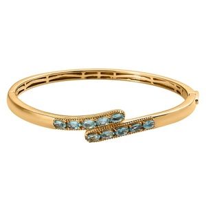 Madagascar Paraiba Apatite Bangle Bracelet in 18K YG Plated (7.25 In)